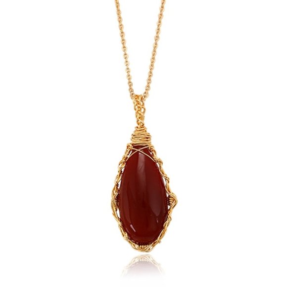 Jewelry - Natural Red Onyx 18KGP Necklace